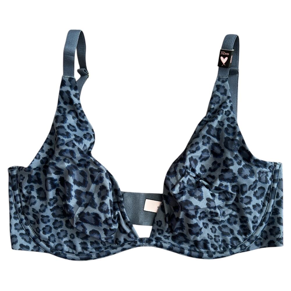 Victoria's Secret Unlined Plunge Bra Black Pearl Leopard, 32DD